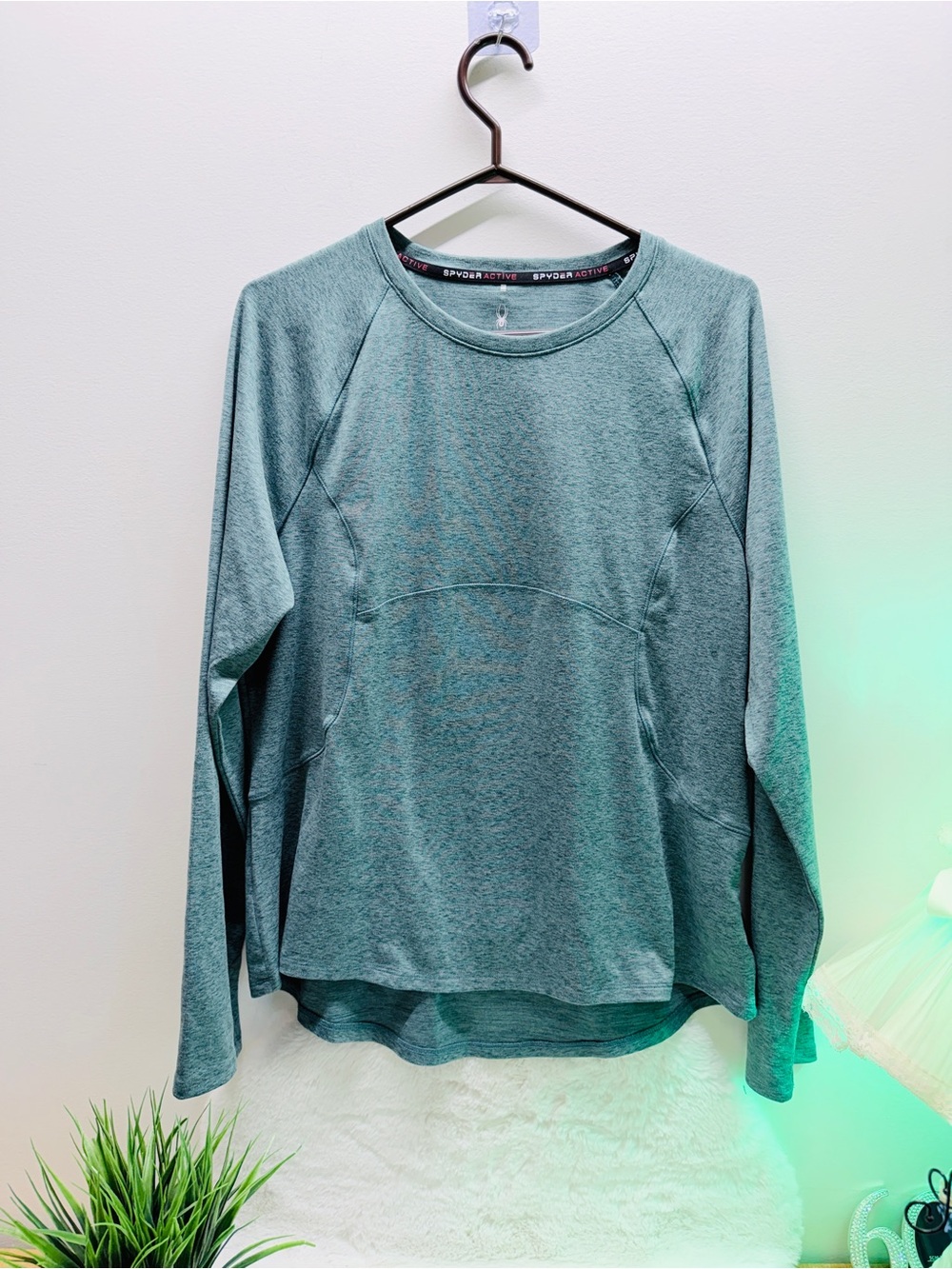 Super Soft Spyder Heather Teal Crewneck Pullover Work Wear Running Top w/Pocket